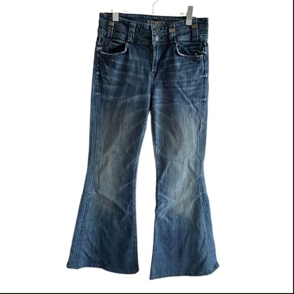 7 for all mankind ~ denim flared bell bottoms ~ size 28 ~ low rise ~ Y2K - Picture 1 of 8